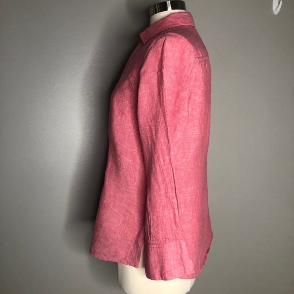 FoxCroft apricot pink linen button front shirt, size medium - Picture 2 of 7